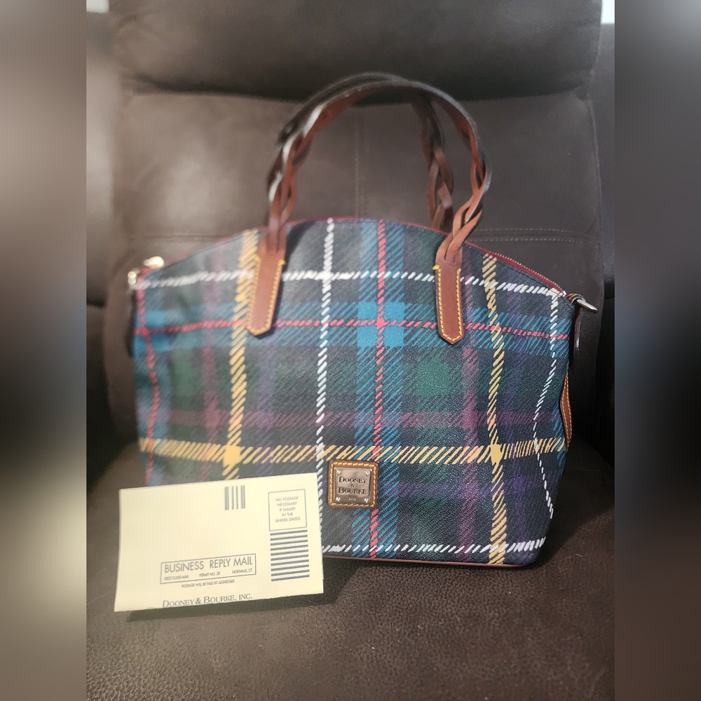Dooney & Bourke Leather Plaid Handbag,  New With Certificate.